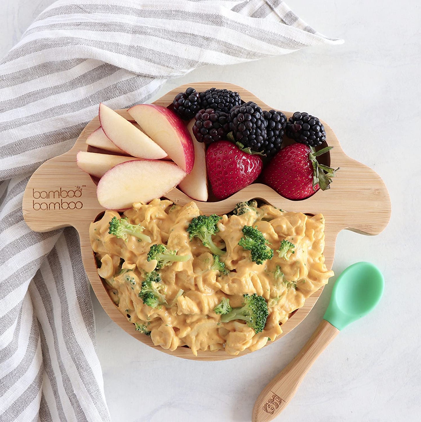 bamboo bamboo Placa de Bambu para Bebês – Crianças e Crianças com Ventosa para Bebês | Não Tóxico | Legal ao toque | Ideal para Baby-Led Weaning (Cordeiro, Verde)