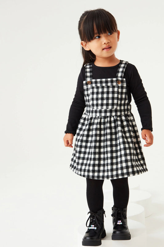 |Niña| Vestido estilo pichi de cuadros - Negro (3 meses-8 años)