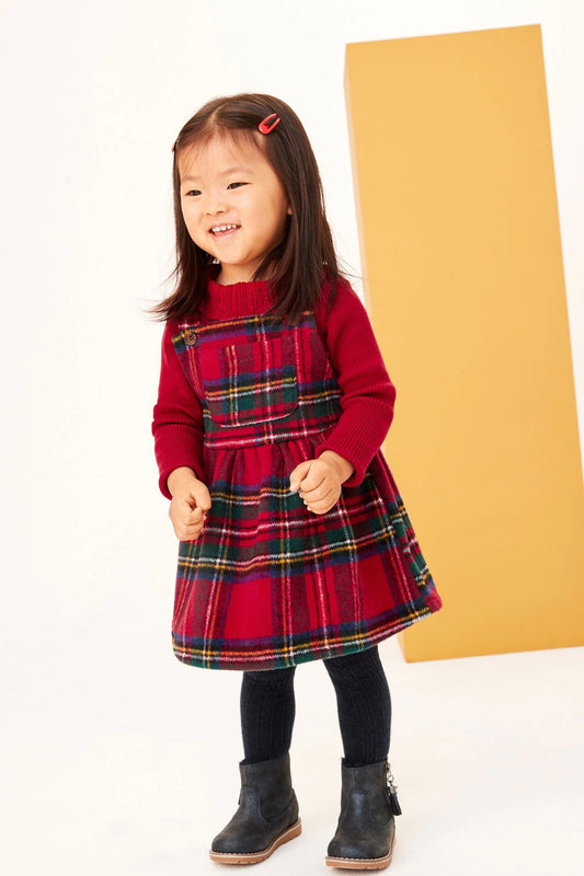 |Niña| Vestido estilo pichi de cuadros - Rojo (3 meses-8 años)