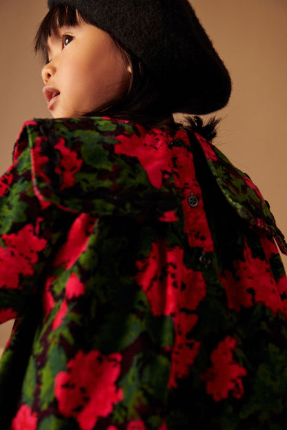 |Niña| Vestido con cuello de pana con estampado floral - Rojo - (3 meses-7 años)