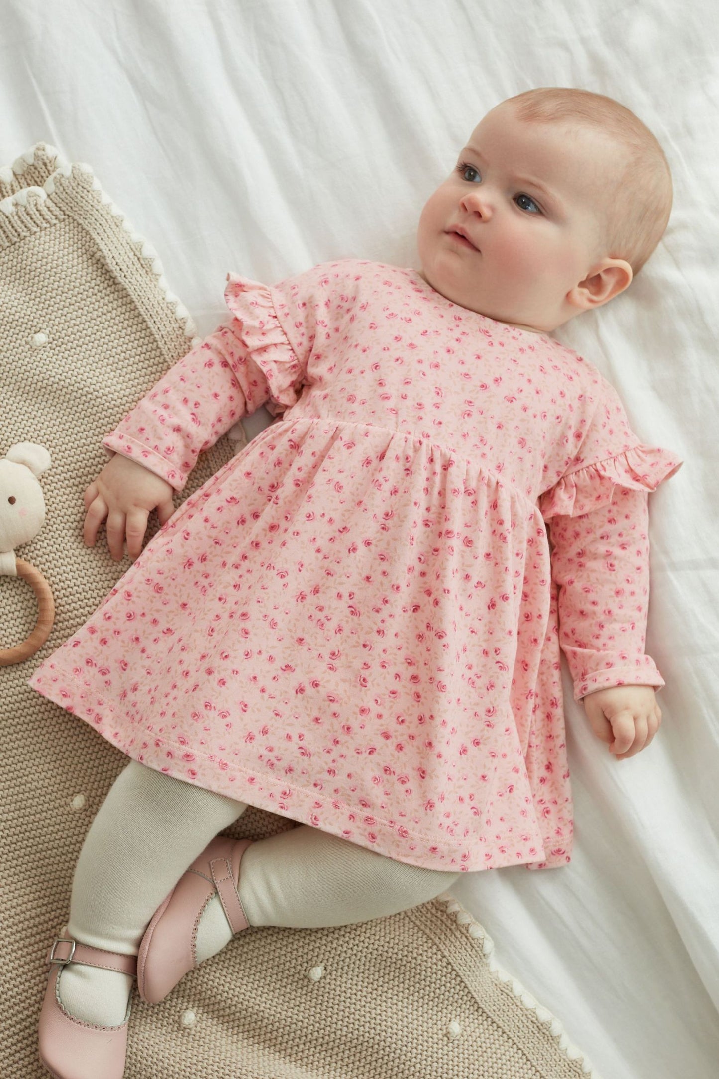 |Niña| Conjunto de Vestidos con Mangas - Rosa Floral - (0meses-2años)