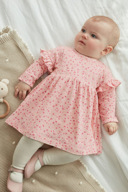|Niña| Conjunto de Vestidos con Mangas - Rosa Floral - (0meses-2años)
