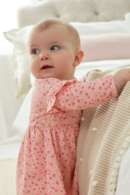 |Niña| Conjunto de Vestidos con Mangas - Rosa Floral - (0meses-2años)