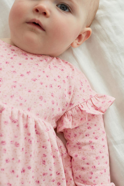 |Niña| Conjunto de Vestidos con Mangas - Rosa Floral - (0meses-2años)