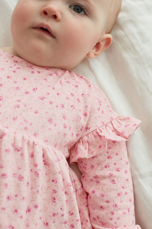 |BabyGirl| Conjunto de Vestidos com Manga - Rosa Floral - (0meses-2anos)
