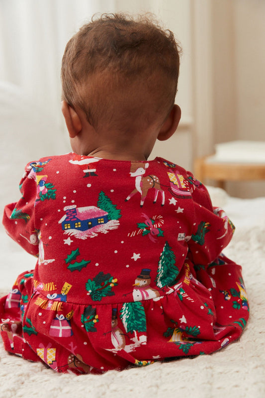 |BabyGirl| Vestido em Jersey Natal - Vermelho - (0meses-2anos)