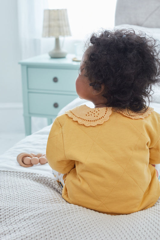 |BabyGirl| Jaqueta de Gola Acolchoada - Amarelo Ocre - (0meses-2anos)