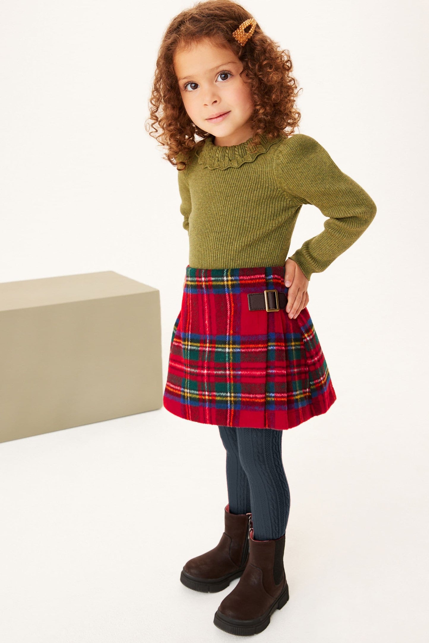 |Niña| Conjunto de falda y calcetines de cuadros - Rojo (3 meses-10 años)