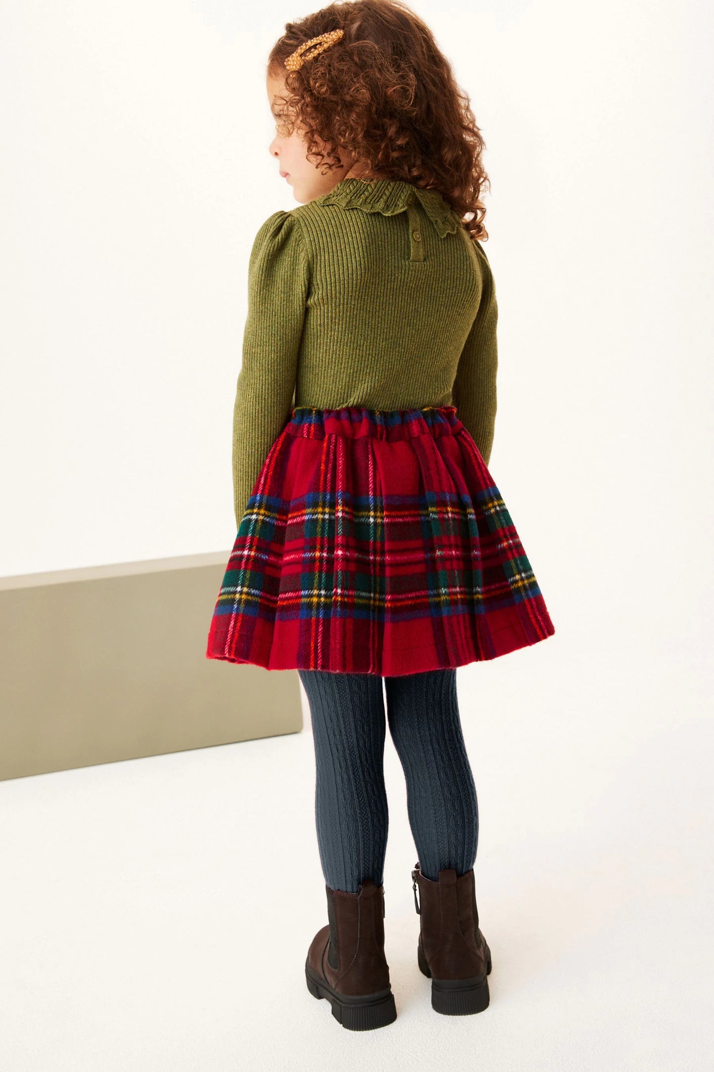 |Niña| Conjunto de falda y calcetines de cuadros - Rojo (3 meses-10 años)