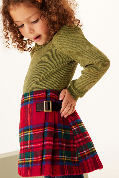 |Niña| Conjunto de falda y calcetines de cuadros - Rojo (3 meses-10 años)