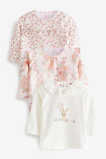 |Niña| Conjunto de camiseta de manga larga - Kit de 3 piezas - Rosa conejito/Floral - (0 meses-2 años)