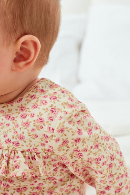 |Niña| Conjunto de camiseta de manga larga - Kit de 3 piezas - Rosa conejito/Floral - (0 meses-2 años)