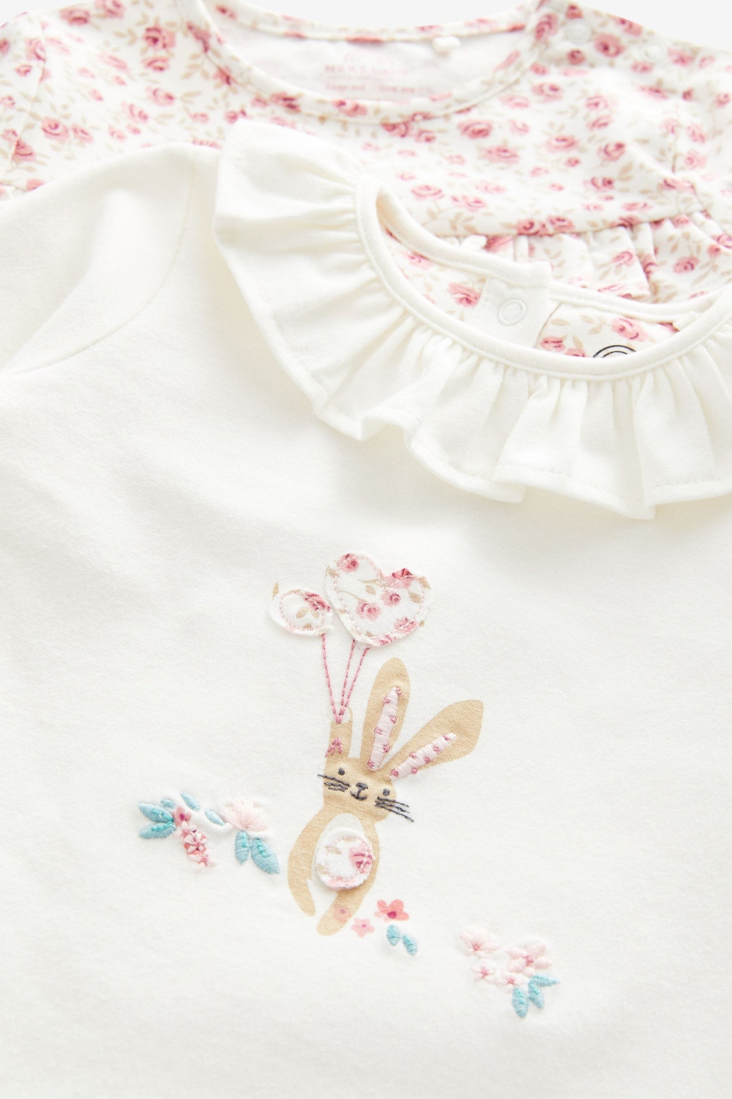 |Niña| Conjunto de camiseta de manga larga - Kit de 3 piezas - Rosa conejito/Floral - (0 meses-2 años)