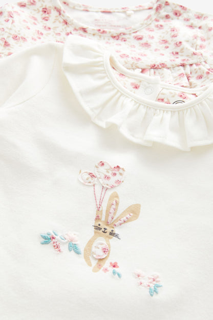 |Niña| Conjunto de camiseta de manga larga - Kit de 3 piezas - Rosa conejito/Floral - (0 meses-2 años)