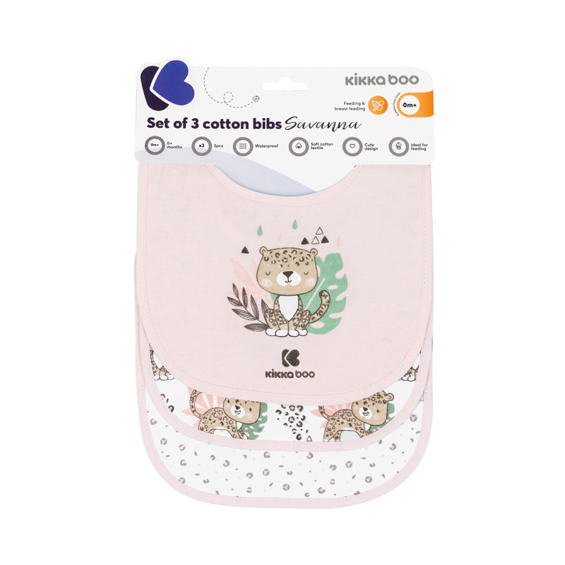 Kikka Boo de algodão Babadores Savanna Pink 3Pk