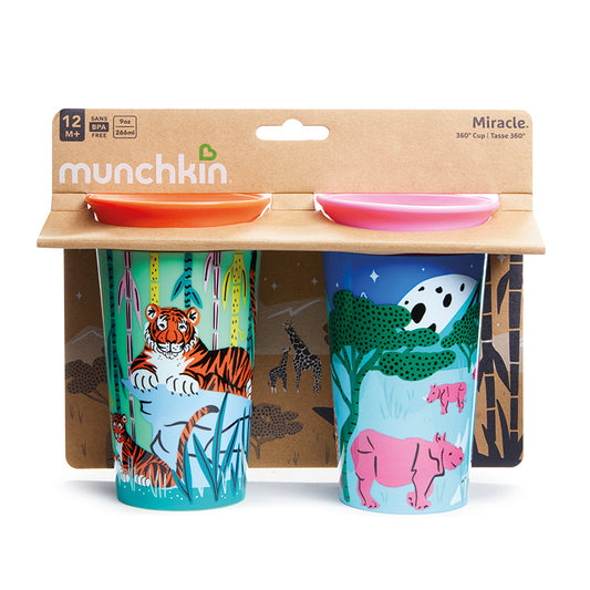 Munchkin Miracle 360° Sippy Cup WildLove Rhino & Tiger 266ml 2Pk