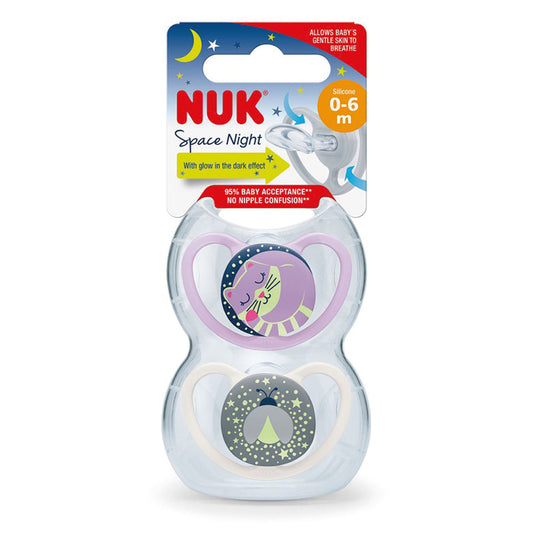 Nuk - Space Night chupeta rosa 2Pk