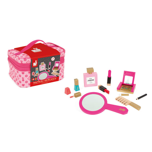 Janod Little Miss Vanity Case 10pc - Estojo de maquiagem em madeira