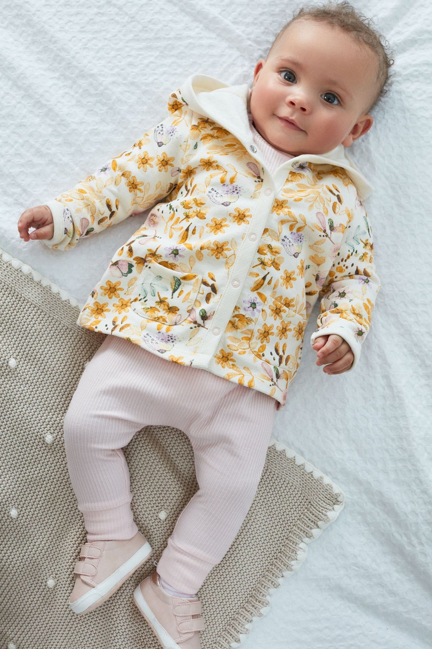 |Niña| Chaqueta de punto ligera - Amarillo floral - (0 meses-2 años)