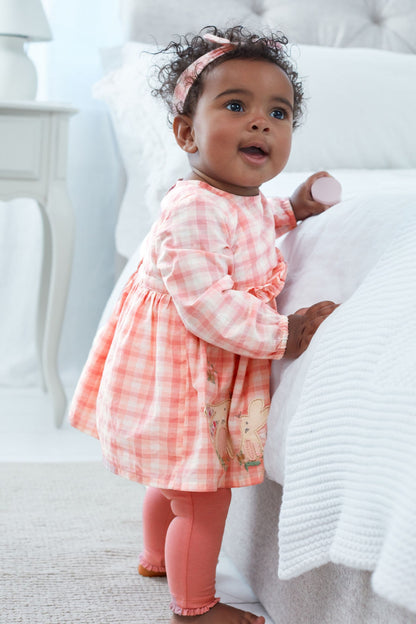 |Niña| Conjunto de vestido legging y diadema de conejito - Kit de 3 piezas - Rosa (0 meses-2 años)