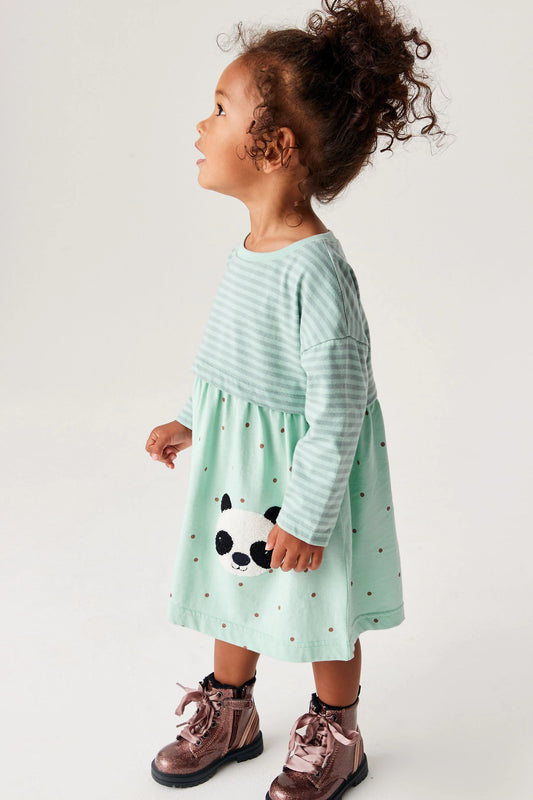 |Niña| Vestido de manga larga con osito - Verde (3 meses-7 años)