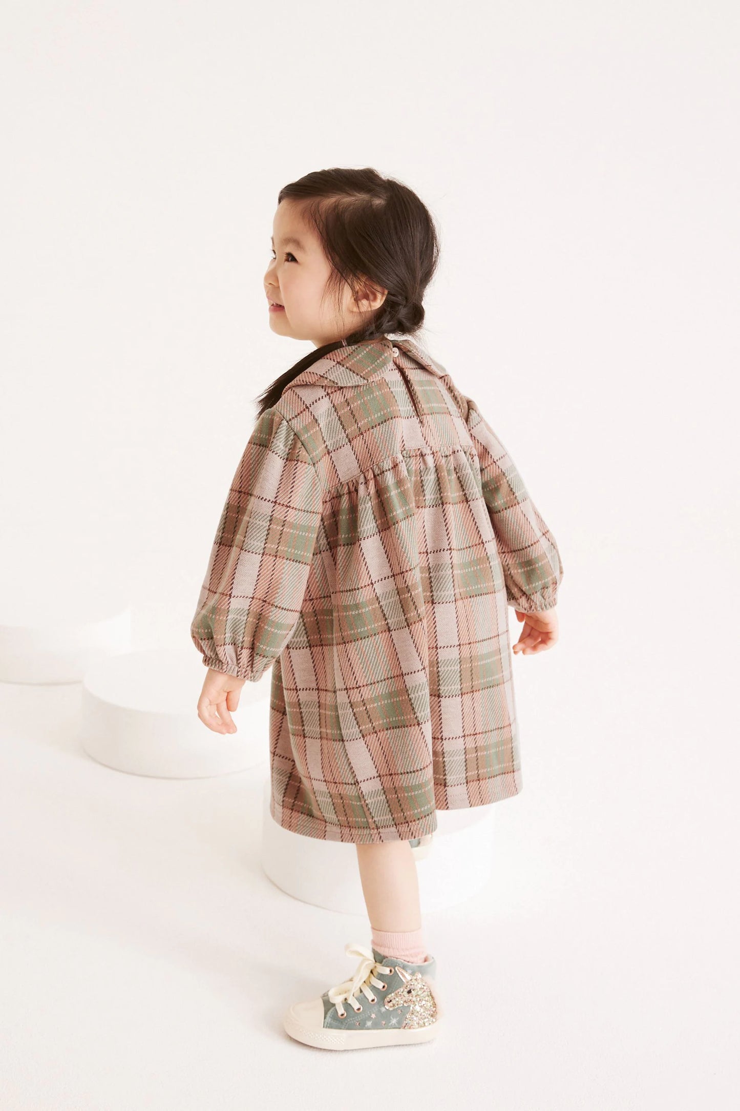 |BabyGirl| Vestido de Chá com Gola Xadrez - Rosa - (3meses-7anos)