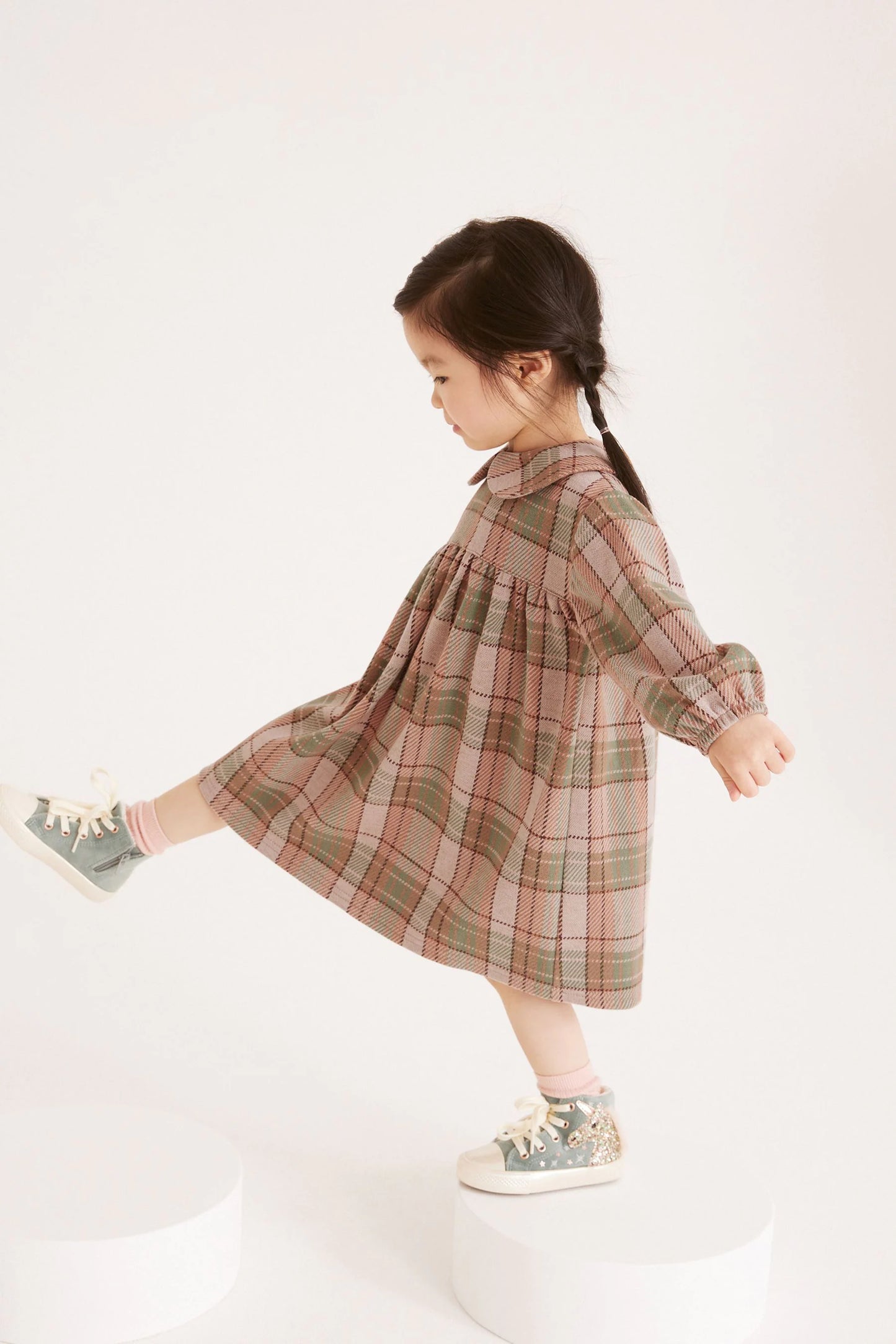 |BabyGirl| Vestido de Chá com Gola Xadrez - Rosa - (3meses-7anos)