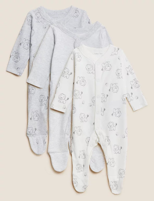 |BabyGirl| Pijamas de Puro Algodão com Estampa de Leão Cinza Prateado (0 meses a 3 anos)