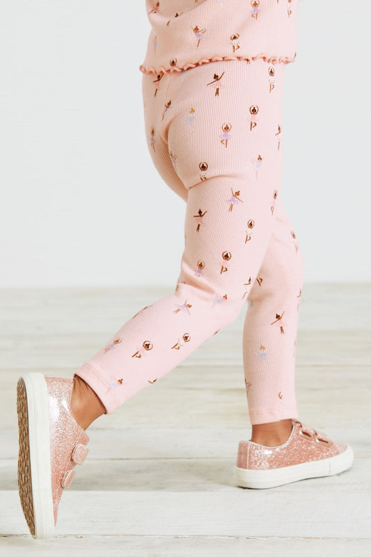 |Niña| Legging de bailarina de punto de canalé - Rosa (3 meses-7 años)