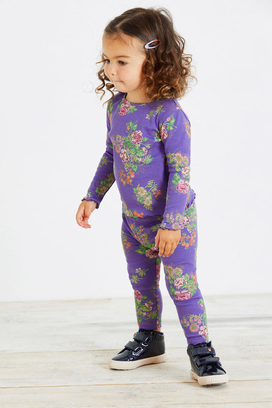 |Niña| Legging floral de punto de canalé - Azul (3 meses-7 años)