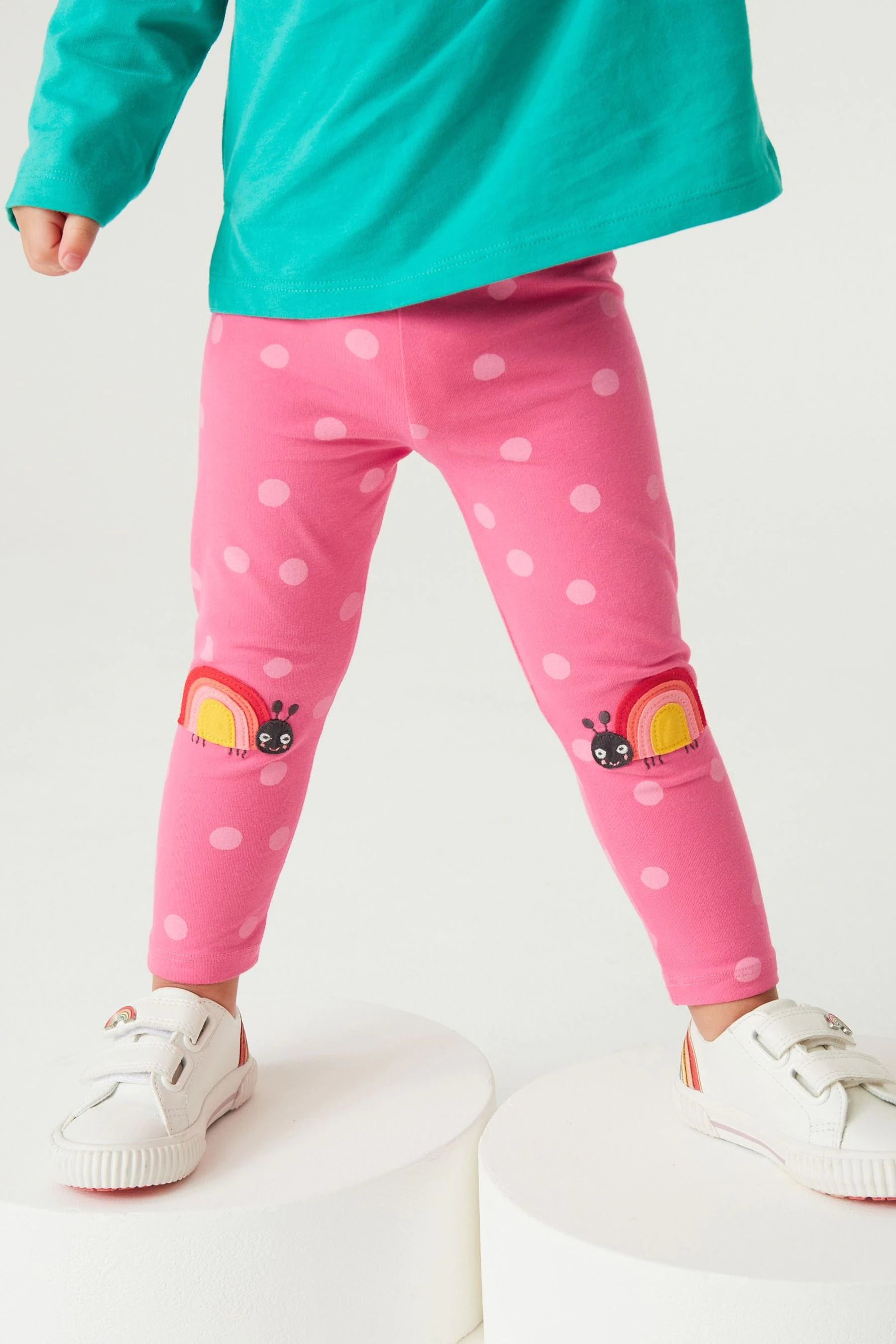 BabyGirl Leggings Bordadas Joaninha Rosa Brilhante (3meses7anos