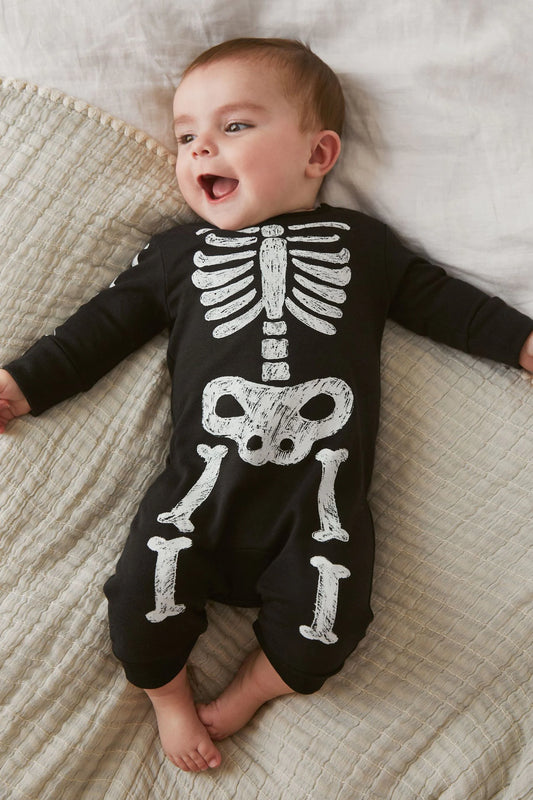 |BabyBoy & BabyGirl| Macacão Halloween Esqueleto Brilha no Escuro (0meses-3anos)