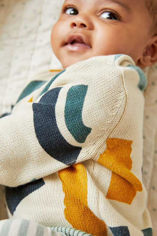 |BabyBoy| Suéter de Tricô  / Formas Abstratas  - (0 meses-2anos)