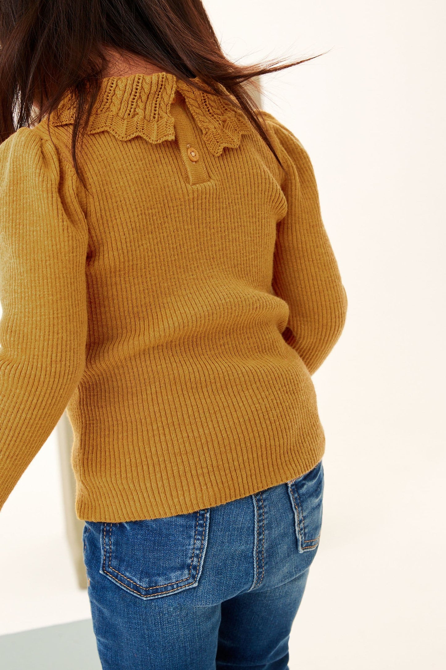 |BabyGirl| Suéter com Gola Bordada - Amarelo Ocre - (3meses-8anos)