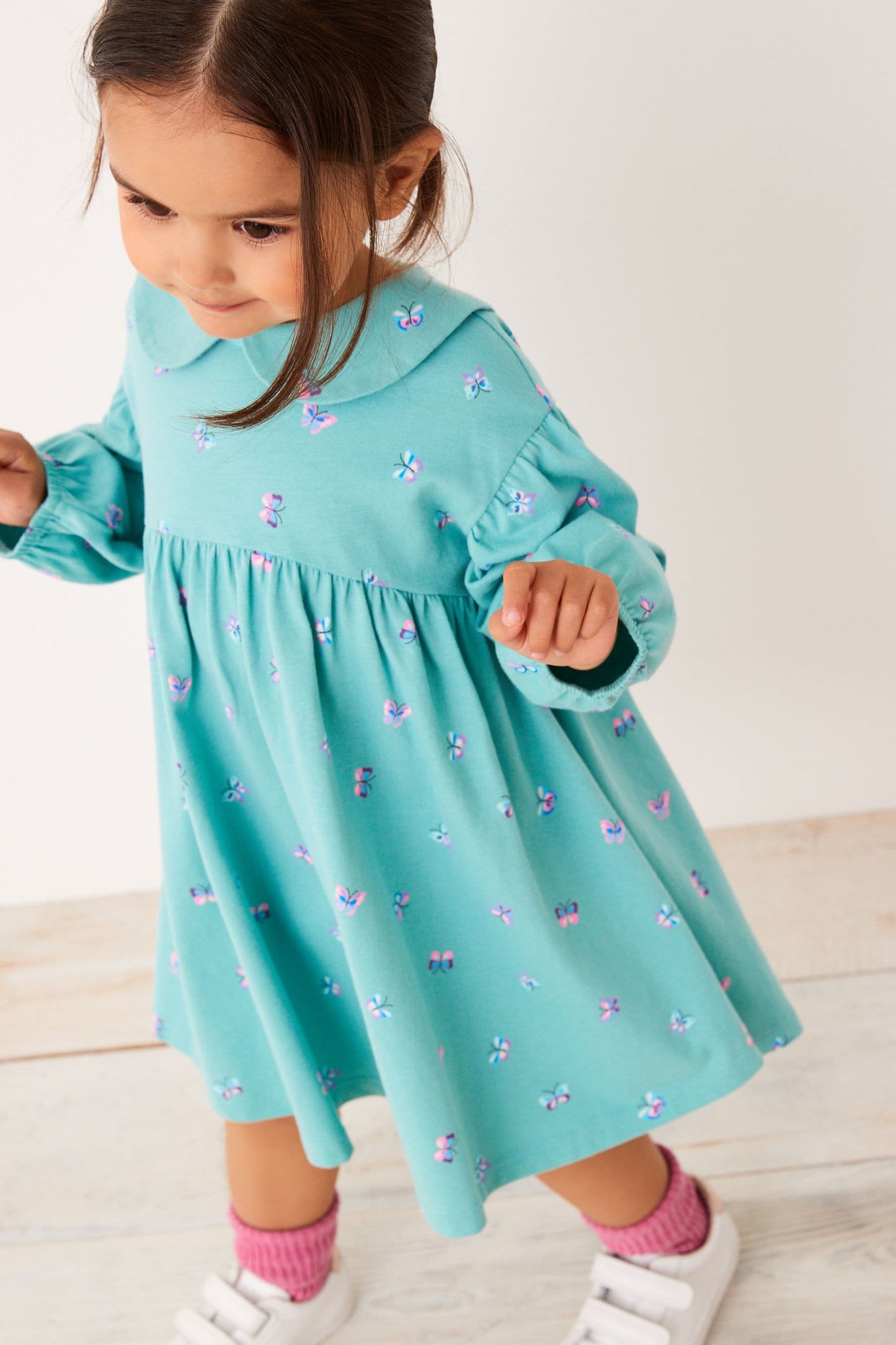 |BabyGirl| Vestido de Chá com Gola Borboleta - Azul - (3meses-7anos)