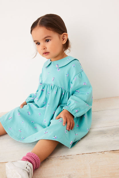 |BabyGirl| Vestido de Chá com Gola Borboleta - Azul - (3meses-7anos)