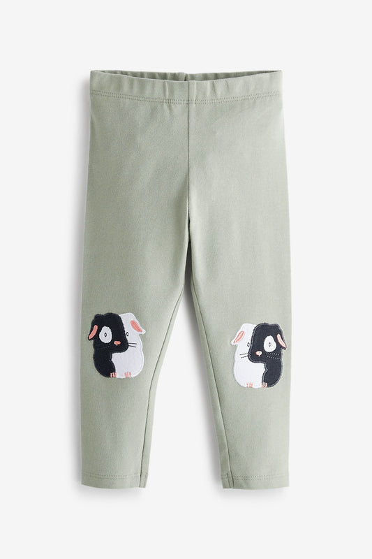 |Niña| Leggings bordados - Ratón verde salvia (3 meses-7 años)