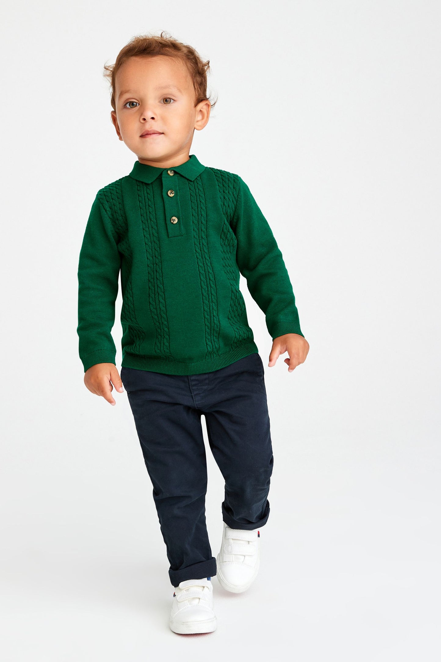 |Bebé| Polo de manga larga con cuello - Verde - (3 meses-7 años)