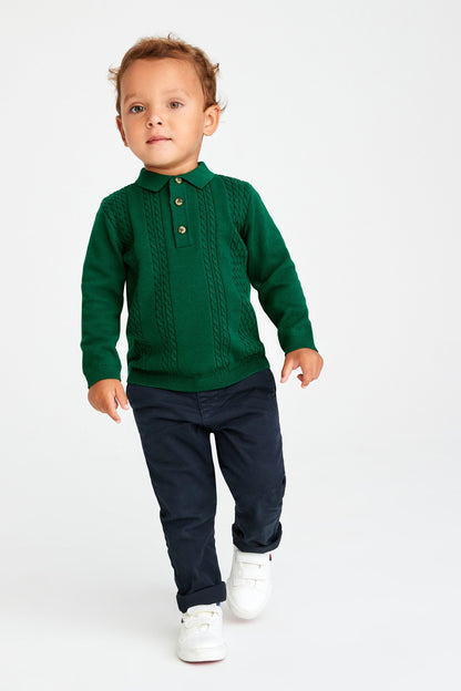 |Bebé| Polo de manga larga con cuello - Verde - (3 meses-7 años)