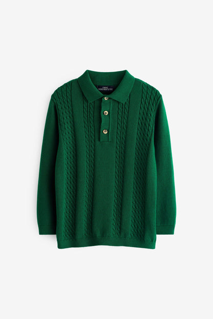 |Bebé| Polo de manga larga con cuello - Verde - (3 meses-7 años)