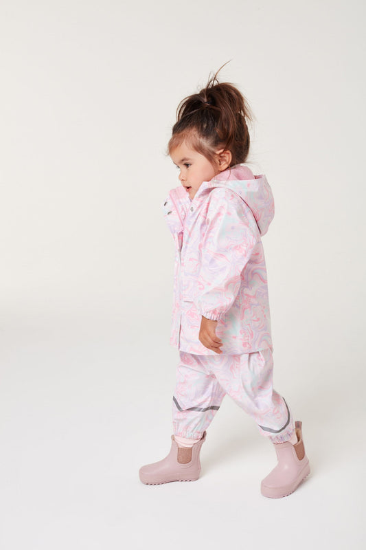 |Niña| Chaqueta impermeable - Mármol rosa (3 meses-7 años)