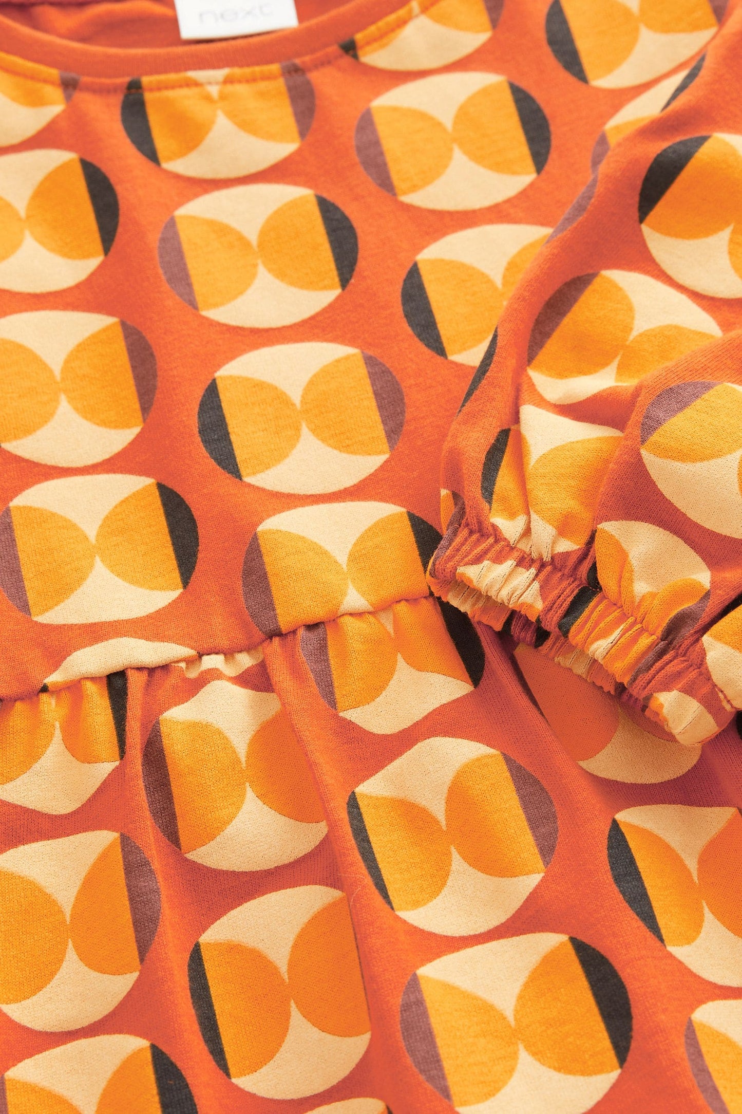 |BabyGirl| Vestido Estampa Camadas Formas - Laranja - (3meses-7anos)