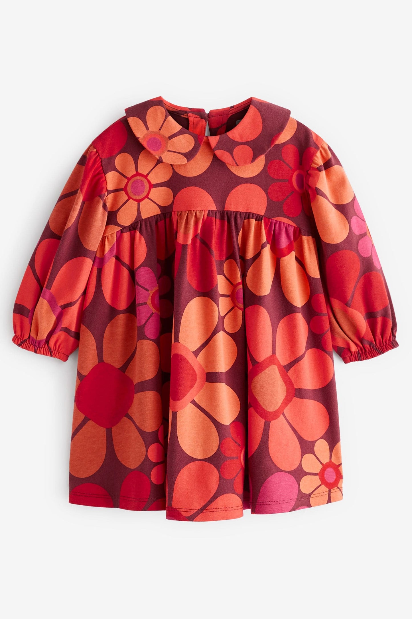 |Niña| Vestido de té con cuello de flores - Naranja/Rojo - (3 meses-7 años)