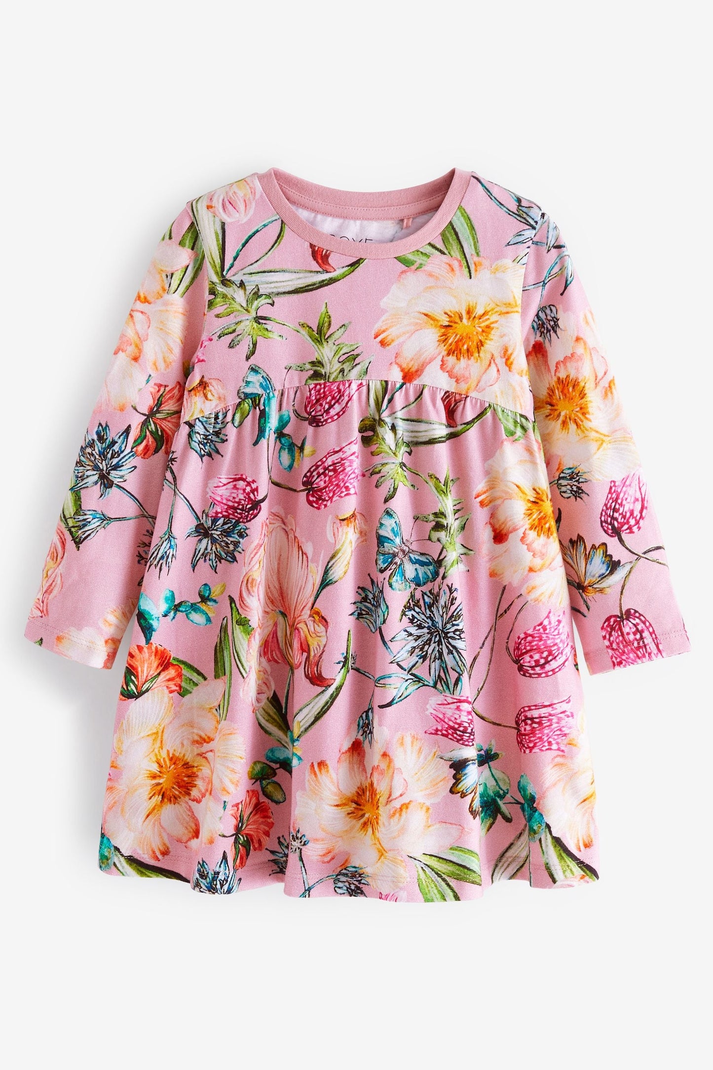 |BabyGirl| Vestido Jersey de Manga Longa Floral - Rosa (3meses-7anos)