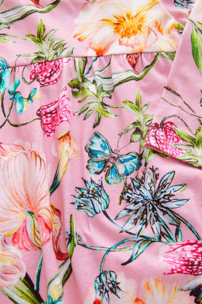 |BabyGirl| Vestido Jersey de Manga Longa Floral - Rosa (3meses-7anos)