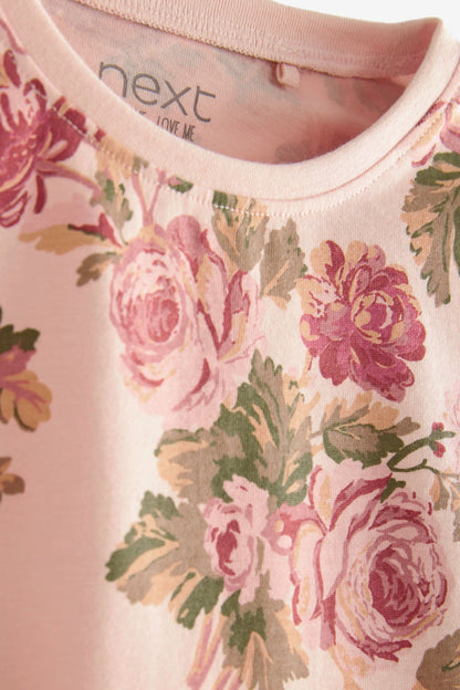 |BabyGirl| Camiseta manga longa Floral - Rosa/Creme (3meses-7anos)