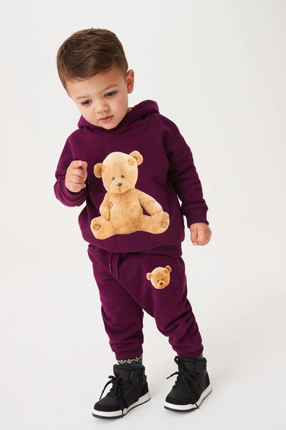 |BabyBoy| Conjunto de Moletom e Calça Urso Roxo (3meses-7anos)