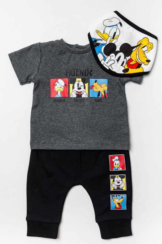 Disney - Conjunto de camiseta, babeiro e calça Mickey Mouse