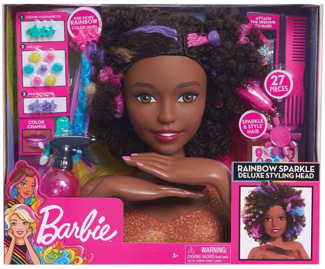 Barbie - Cabeça de estilo de cabelo afro Barbie Sparkle Deluxe Anne Claire Baby Store 