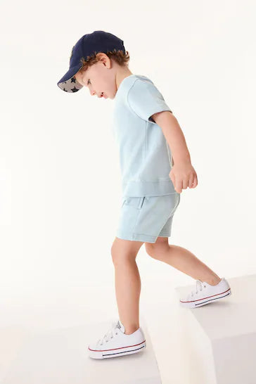 |Boy|  Conjunto De Camiseta e Shorts De Moletom Liso-Blue (3 meses a 7 anos)